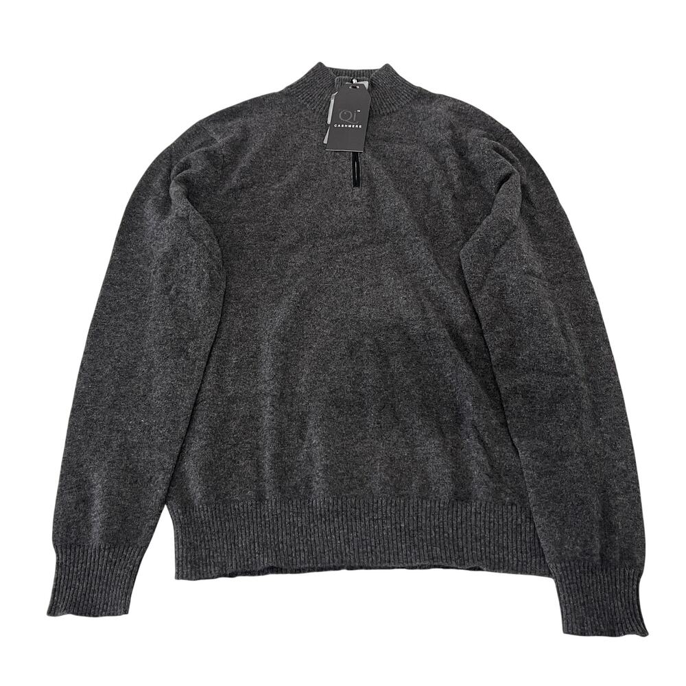 3-32 QI CASHMERE Men's 100% Cashmere 1/4 Zip Henley Sweater Gray Small